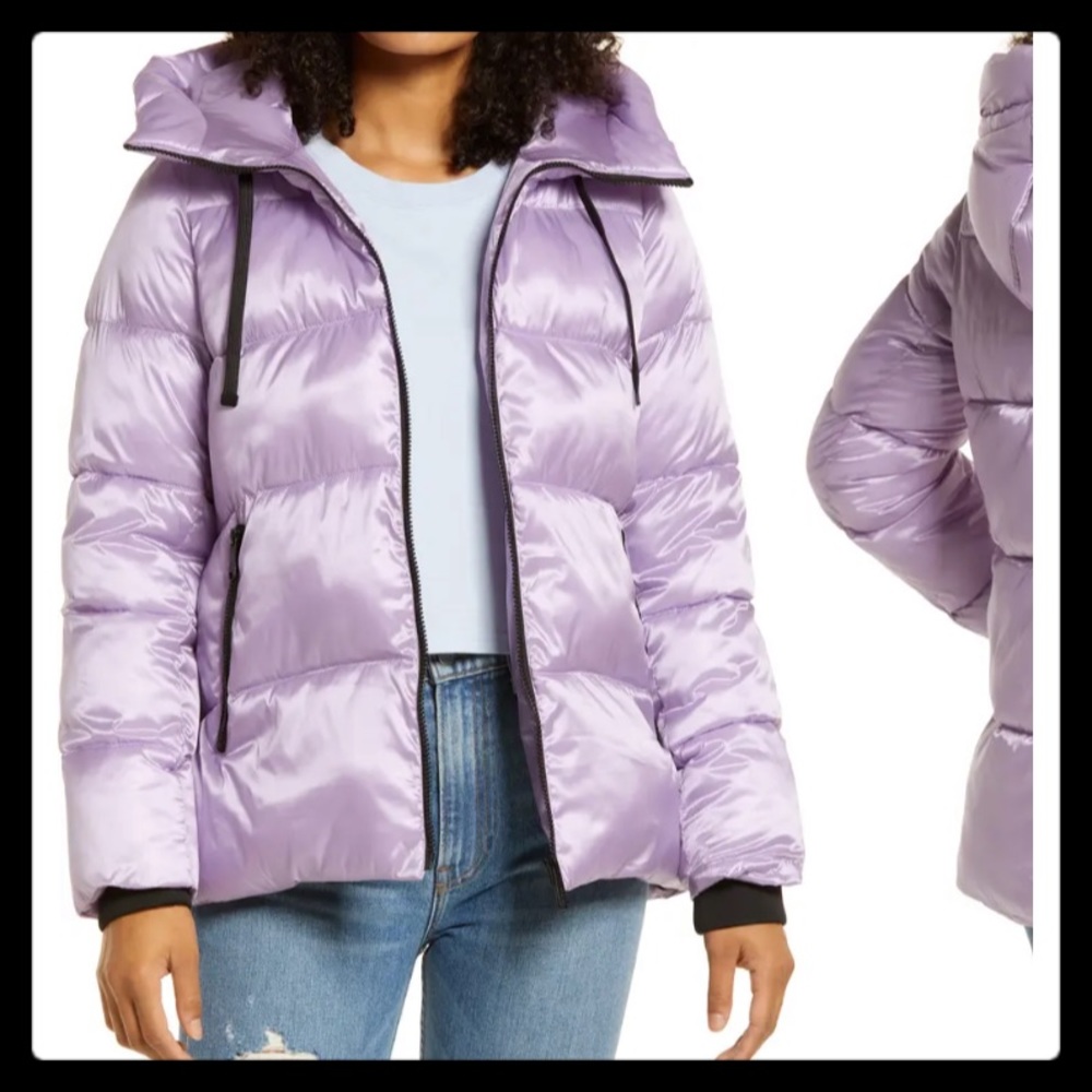 Sam Edelman Iridescent Water Repellent Hooded Puffer Jacket Lilac M & L